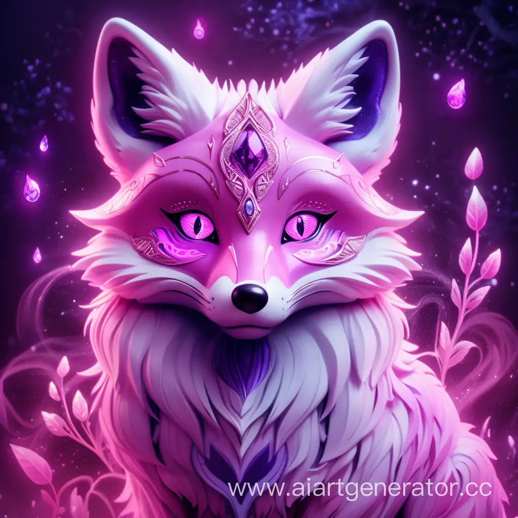 MAGICAL PINK FOX WITH PURPLE PRINTS AND GLOWING PURPLE EYES