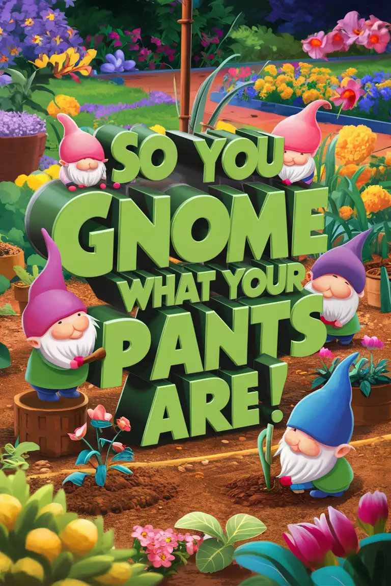 The name in 3d: "so you Gnome what your plants are!” , chibi gnomes gardening
images surrounding the words, cartoon 3d render, cinematic, typography v0.2, illustration, cinematic, typography, 3d render lots of bright colours