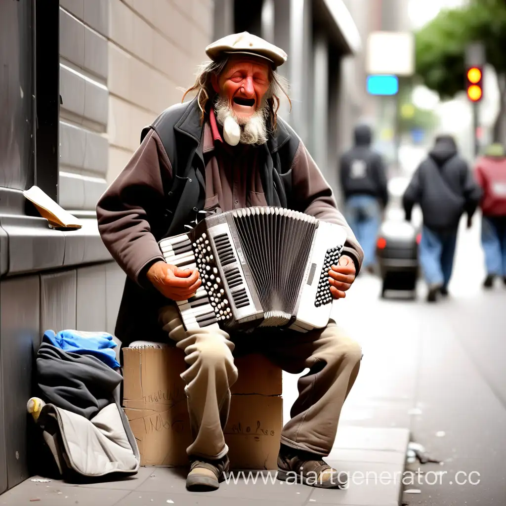 homeless plays accordion