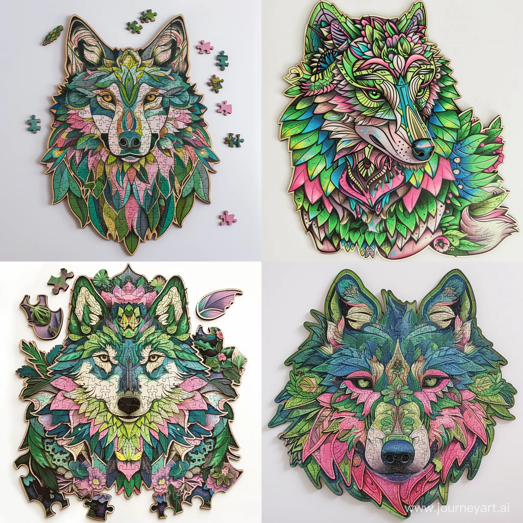 Enigmatic-Wooden-Wolf-Puzzle-in-Vibrant-Esoteric-Colors