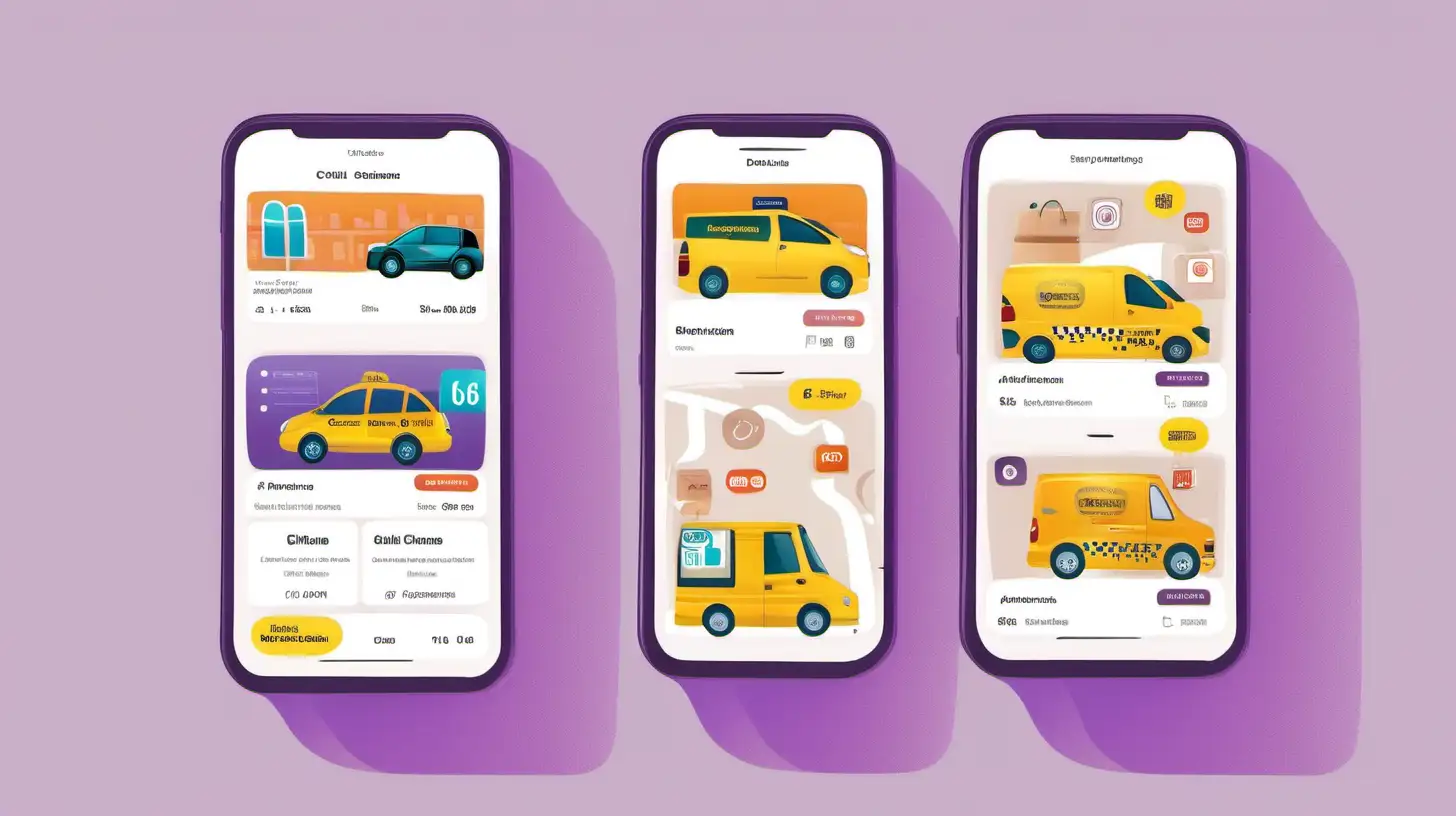 a series of different consumer cell phone applications. They should each be 9:16 and depict businesses like food delivery services and taxi ride share applications