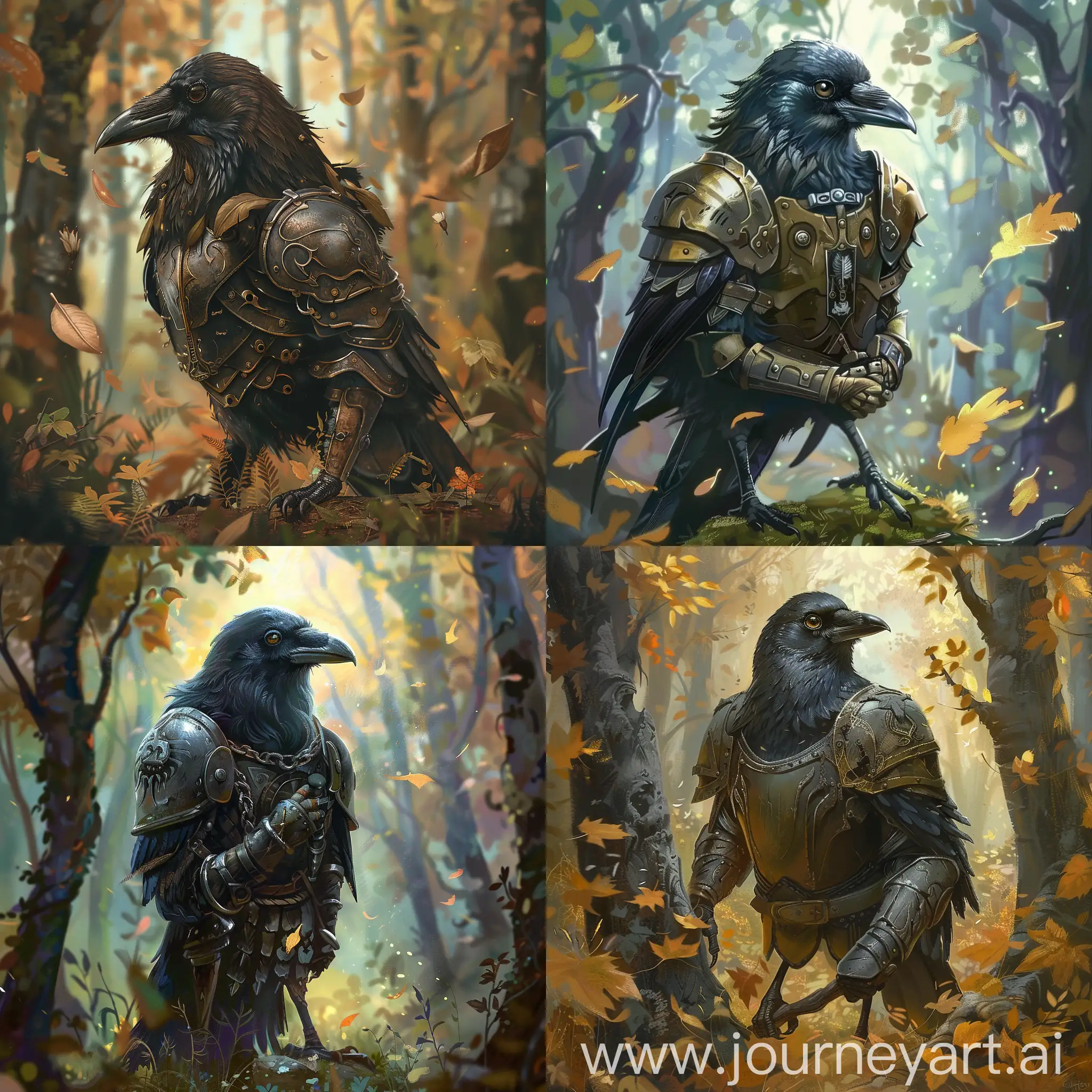 cute crow fantasy warrior with armor in the forest