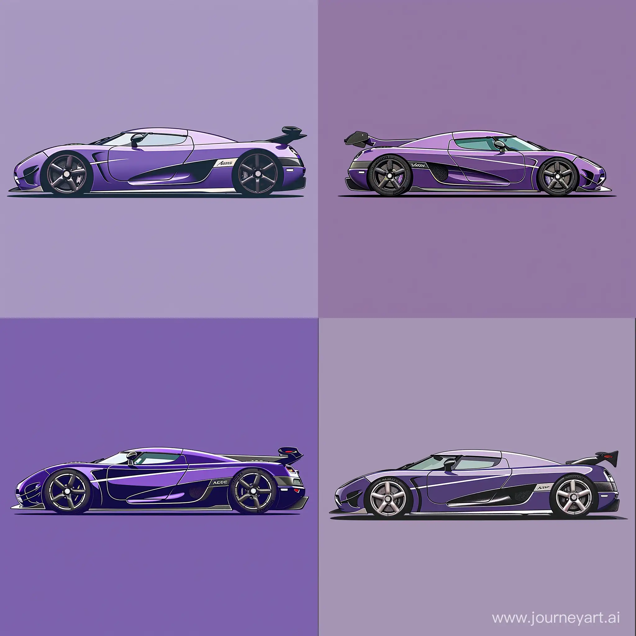 Minimalism 2D Side View Illustration of: Koenigsegg Agera, Simple Purple Background, Adobe Illustrator Software, High Precision