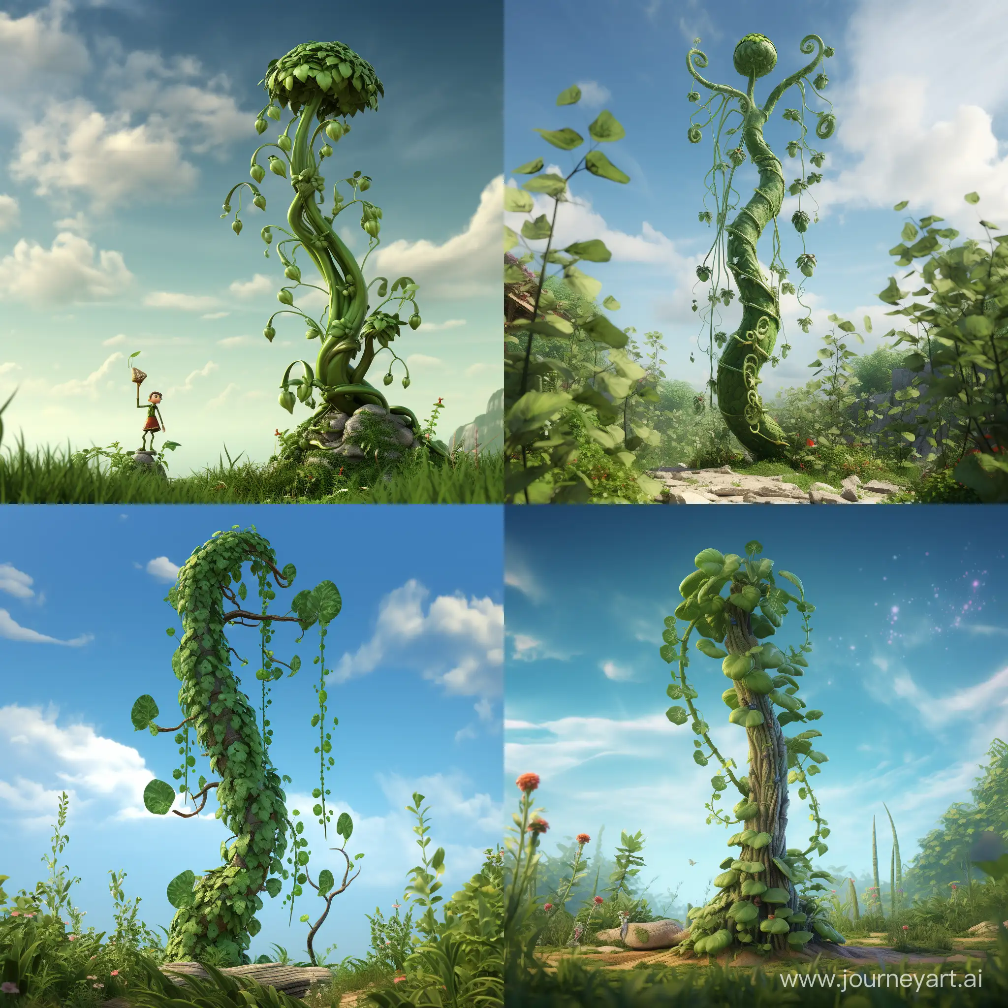 A very tall green beanstalk. 3D animation 
