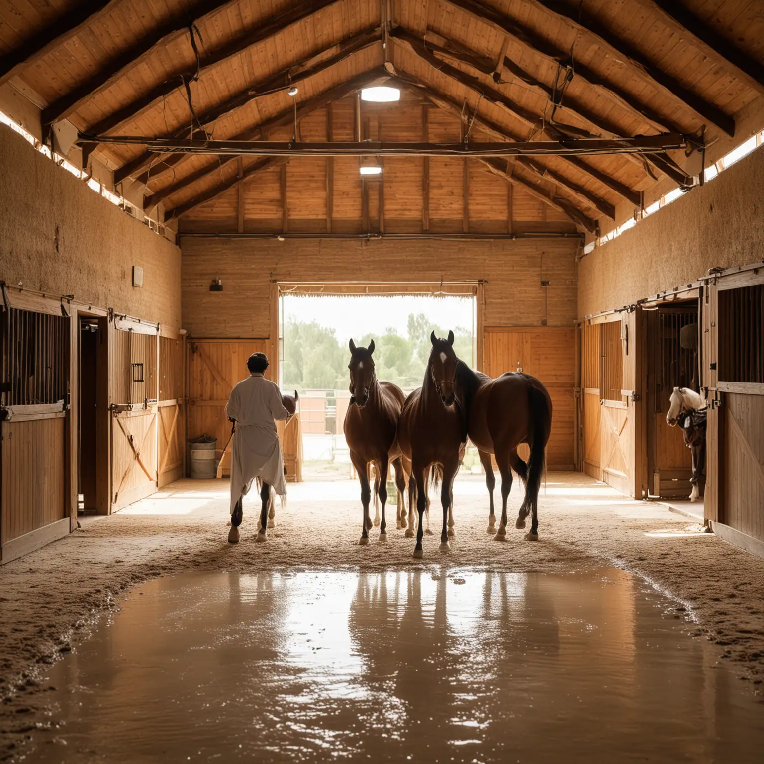 Pferdestall mit arabern, lichtdurchflutet, freundliche athmosphäre

