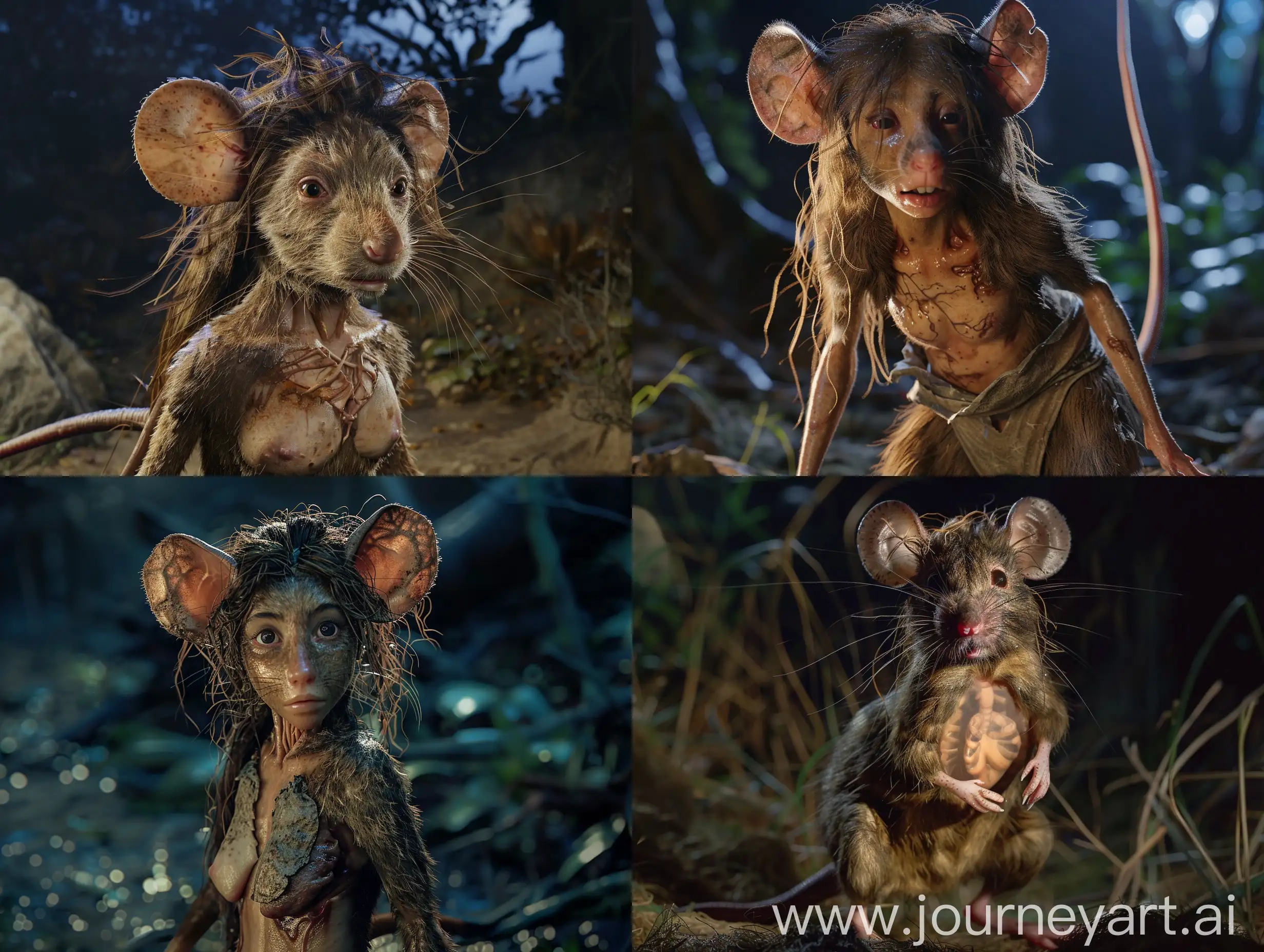 BrownHaired-Mouse-Standing-in-Night-Forest