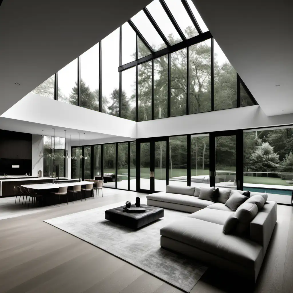 1. "Create an image of a sprawling, modern luxury house with floor-to-ceiling windows and a minimalist design."