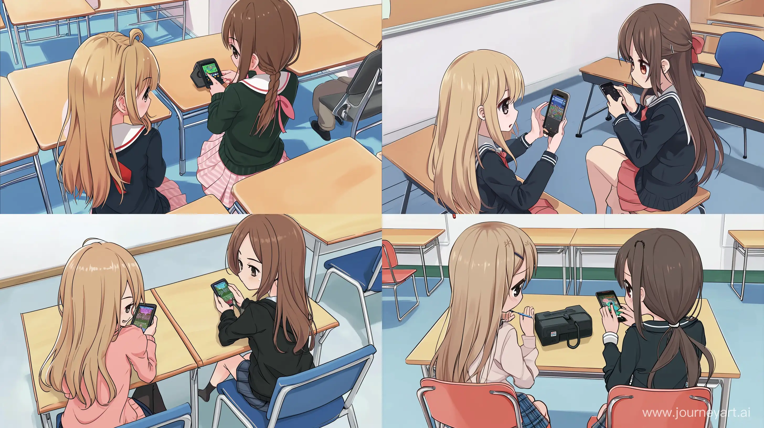 Playful-Classroom-Chibi-Manga-Sneaky-Smartphone-Gaming-Girls