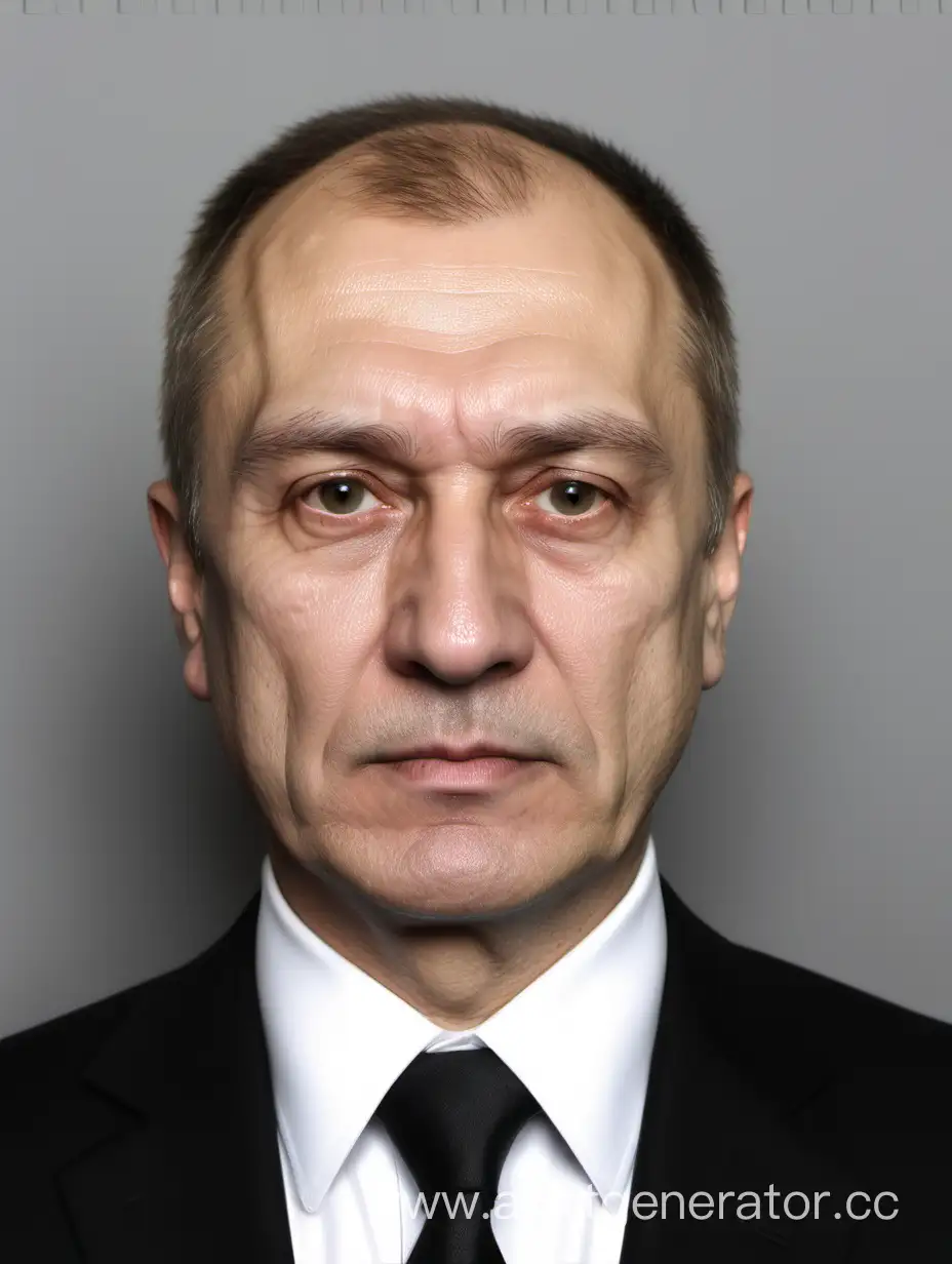 Русский Мужчина 50 лет в чёрном костюме в белой рубашке с чёрным галстуком (фото паспорта)
