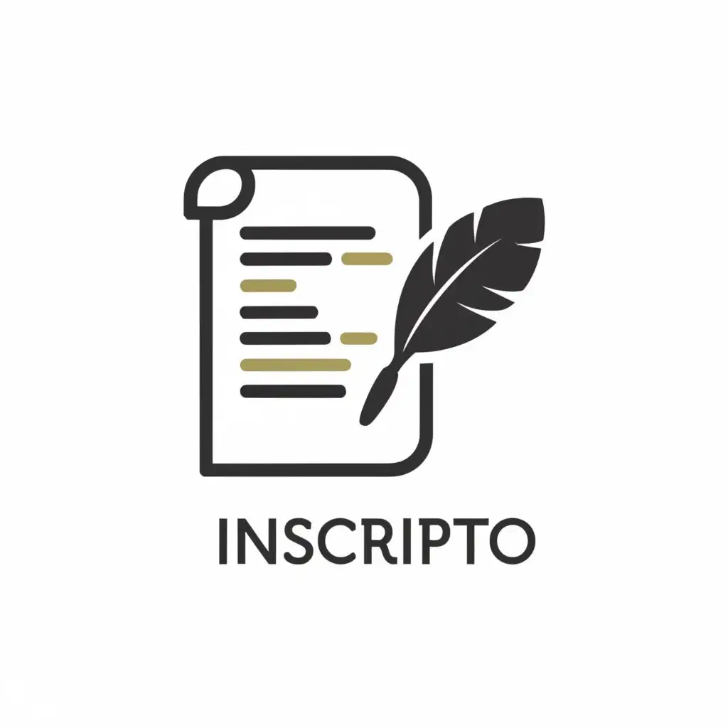 logo, ink and quill with log book, material design, nord theme compatible, with the text "inscripto", typography, be used in Technology industry