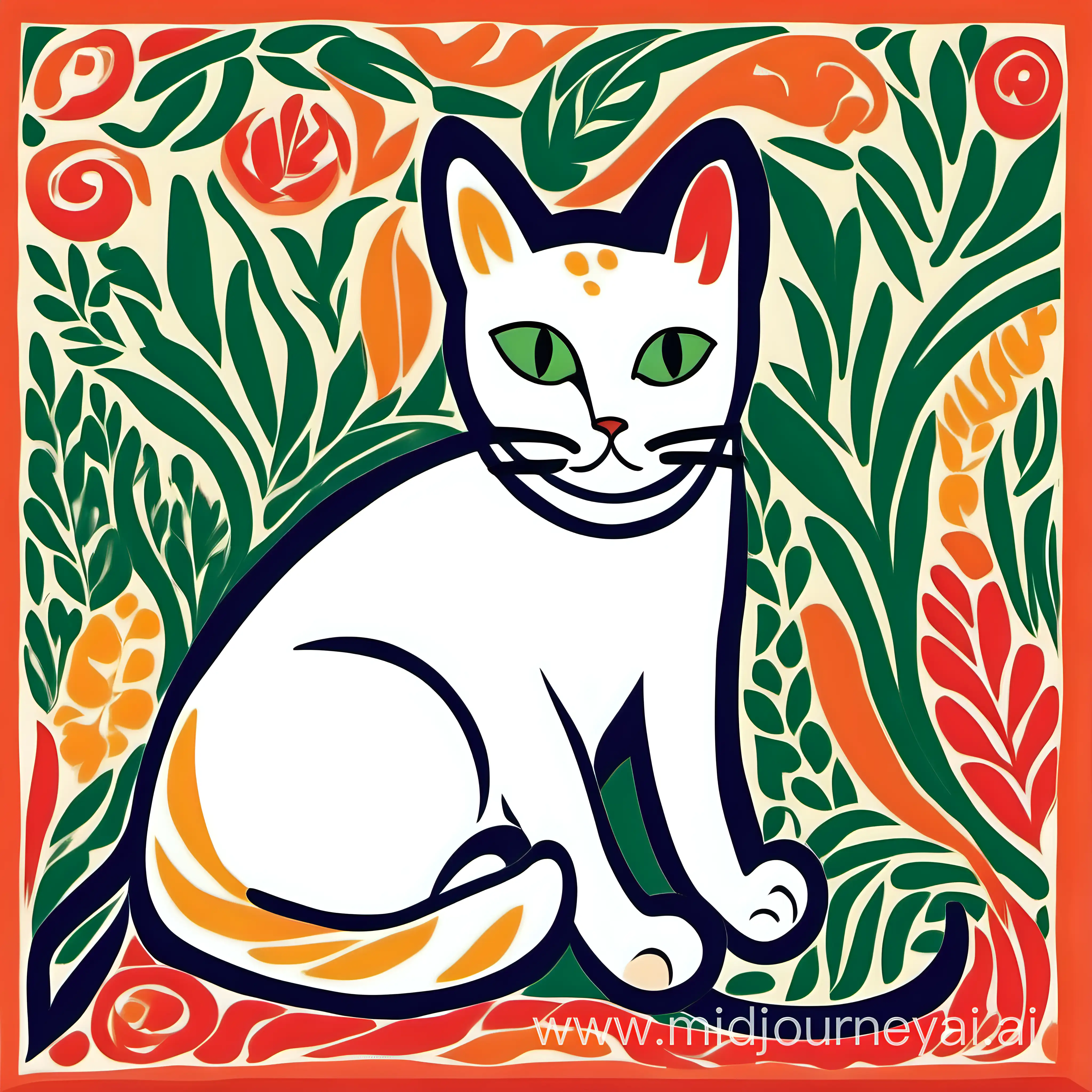 illustration of a cat, in the style of artist henri matisse, the Neo-Impressionist mode

