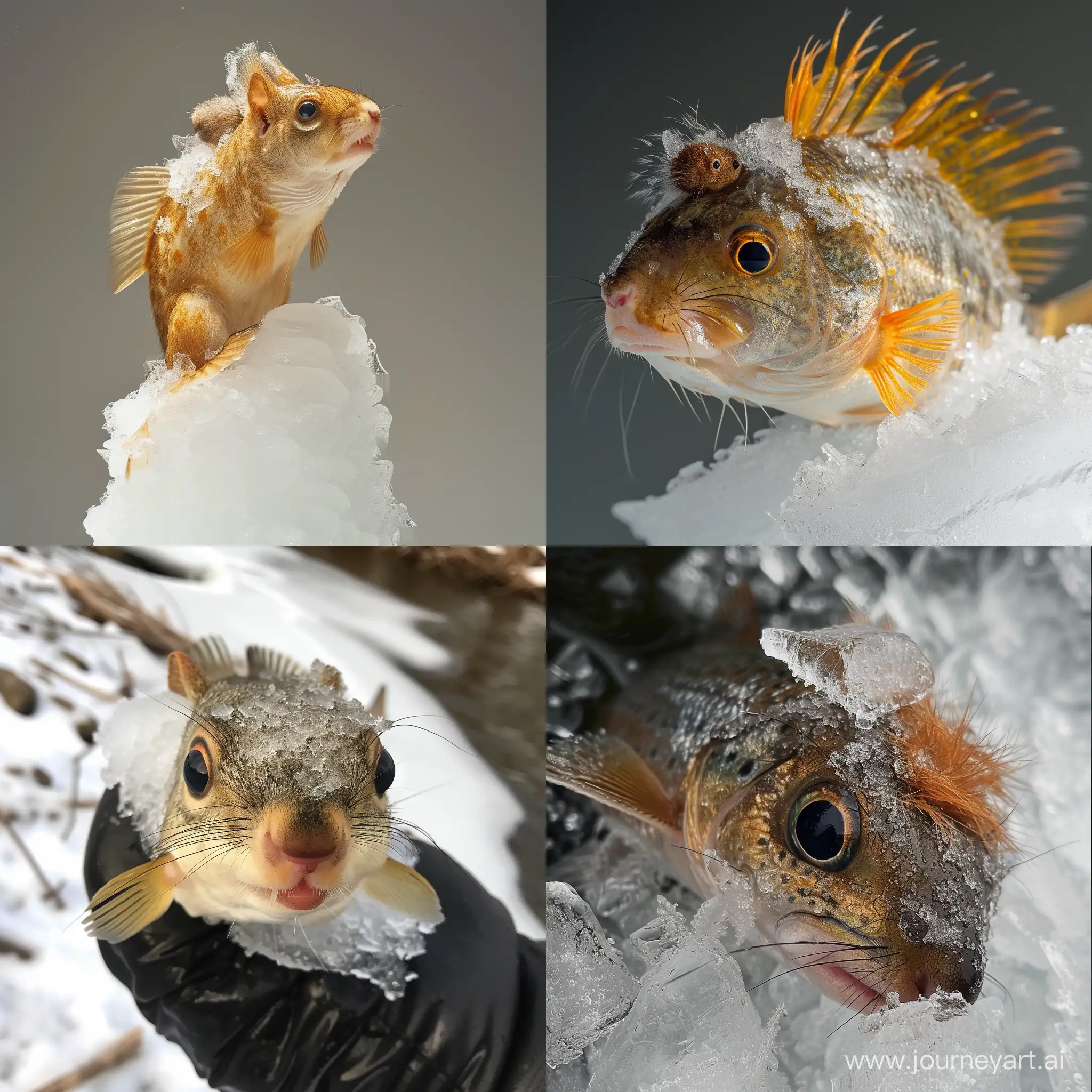 Perch hybrid with squirrel head on ice --v 6 --ar 1:1 --no 6721