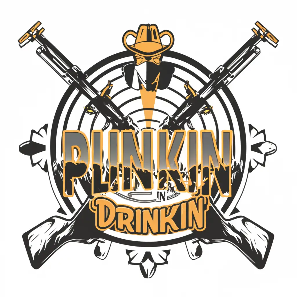 a logo design,with the text "Plinkin n Drinkin", main symbol:Plinkin -n- Drinkin, Bullseye rifle and pistol target, crosshairs, black background,,complex,be used in Sports Fitness industry,clear background