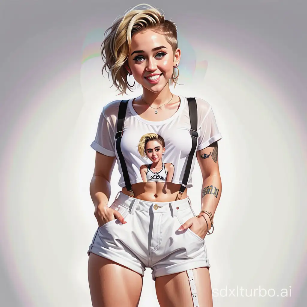 Caricature-of-Miley-Cyrus-in-White-Suspender-Top-and-Shorts