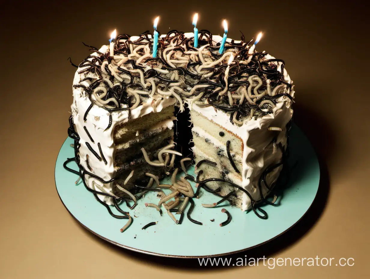 一只爬满了蛆虫的生日蛋糕
