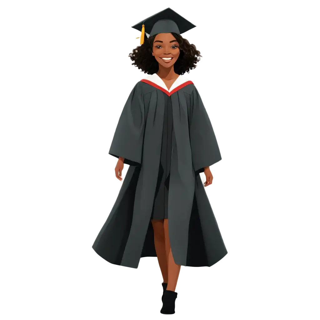 illustration femme noir en tenue de remise de diplôme à l'université pour la thèse