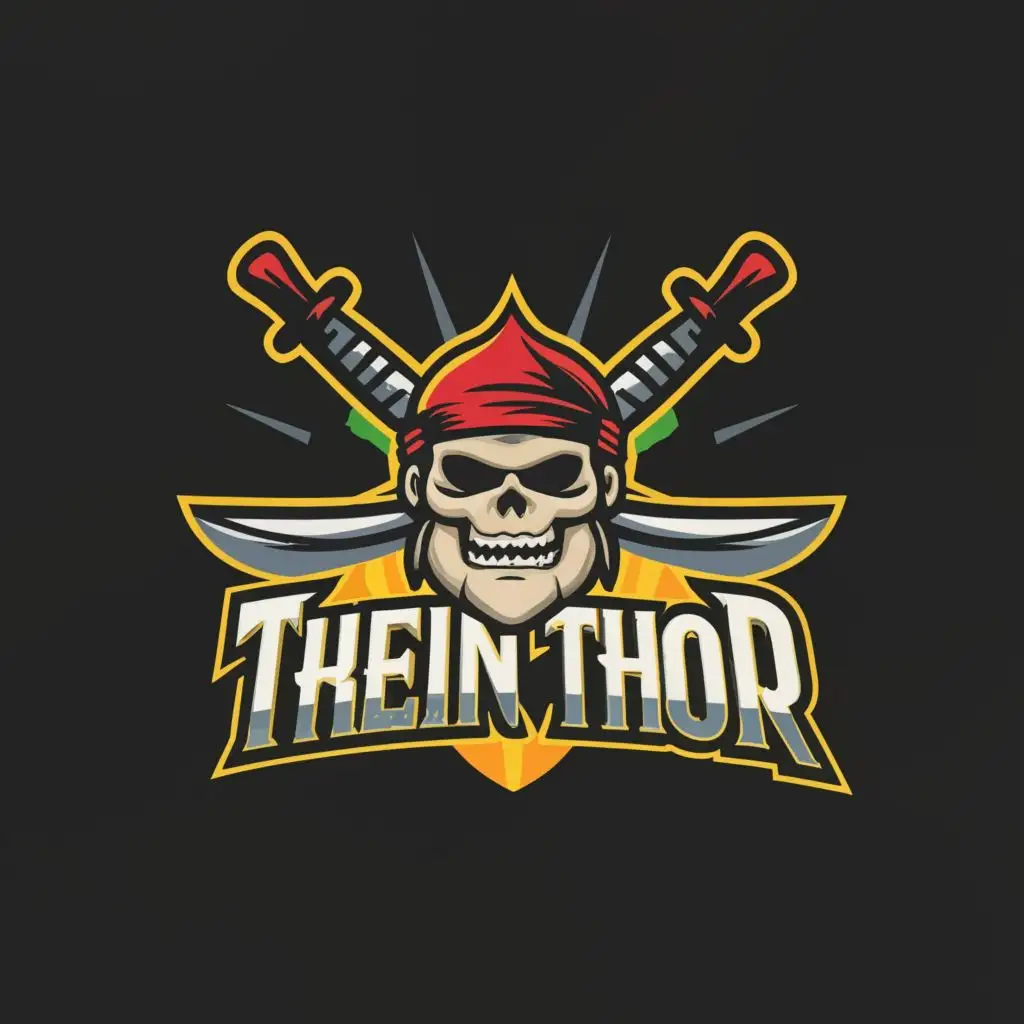 LOGO-Design-For-Thievin-Thor-Bold-Text-with-Pirate-Symbol