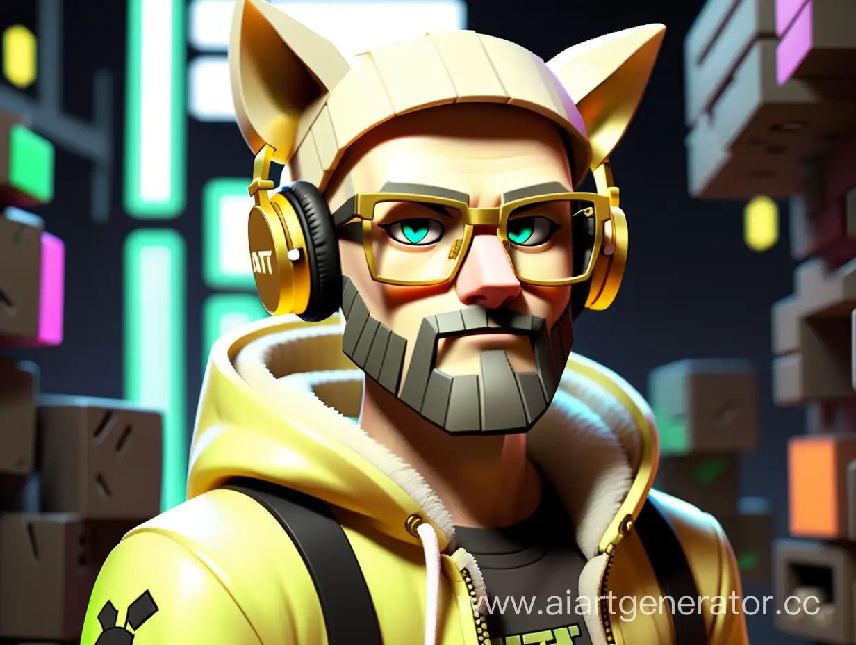 Minecraft-Enthusiast-in-Unique-Golden-Jacket-with-Cat-Ear-Headphones