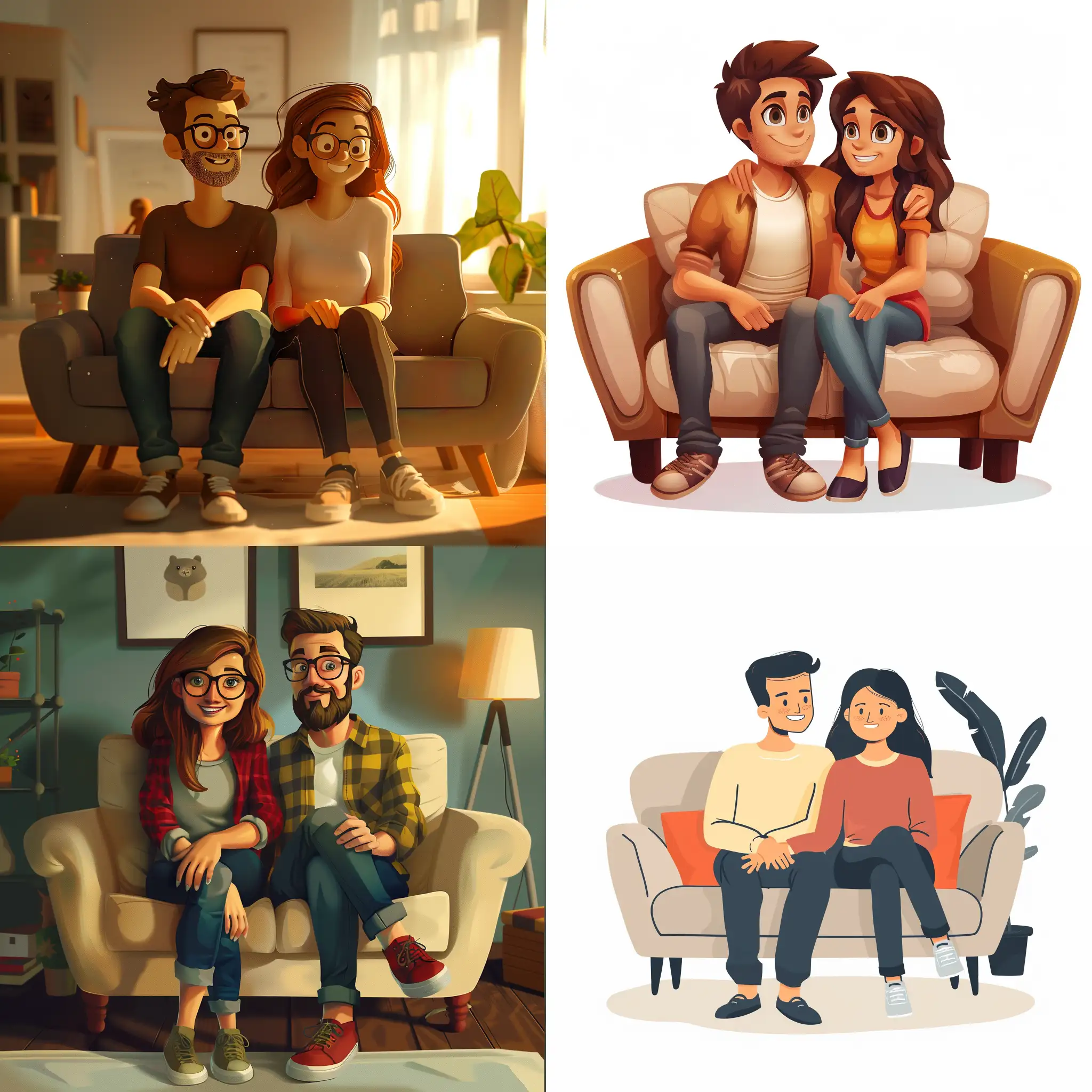 Cartoon-Couple-Relaxing-on-Sofa-Colorful-2D-Illustration