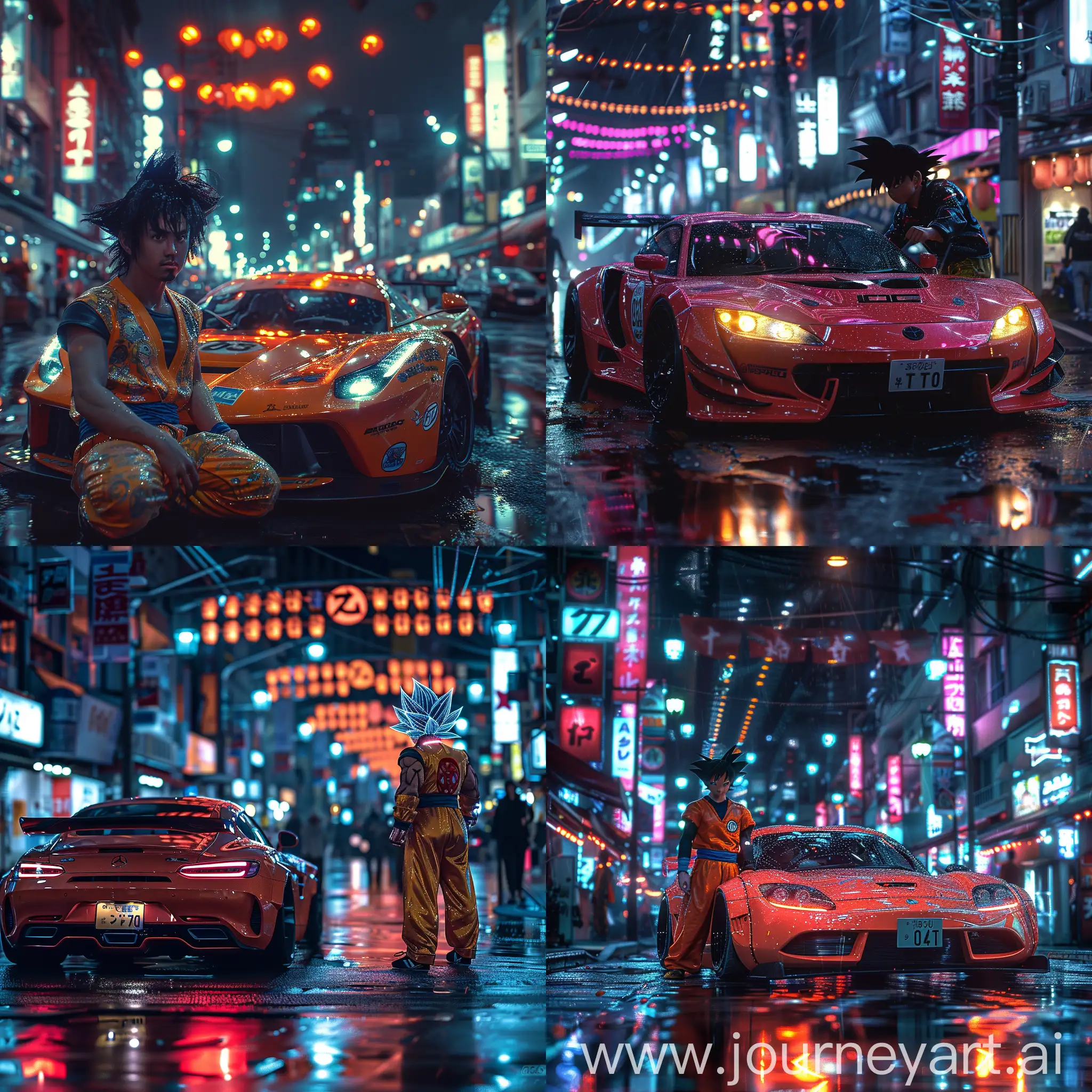 Goku-and-Neon-Sports-Car-Tokyo-Night-Street-Racing