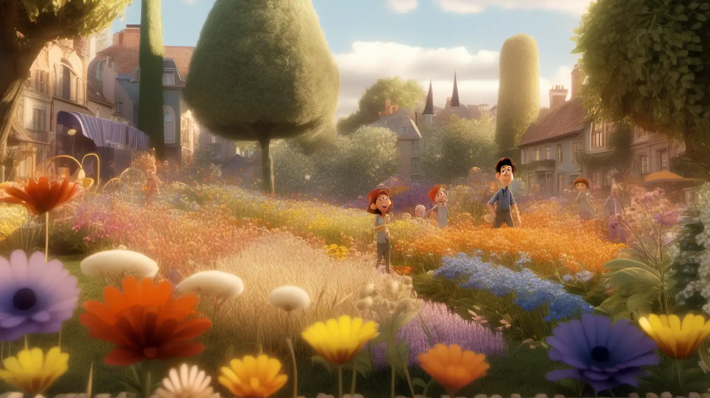 /envision prompt: A boho Pixar 3D rendering capturing a field of wildflowers in creamy beige tones. Dive into the whimsical world of Pixar with a 3D representation inspired by the enchanting visuals of Ratatouille. Imagine a field of wildflowers in creamy beige hues, each petal intricately designed to convey a sense of organic charm. The color temperature is vibrant yet soft, infusing the scene with a lively energy. Opt for a natural lighting scheme, allowing shadows to play dynamically on the flowers. If featuring characters, infuse their expressions with a touch of animated delight, amplifying the overall sense of joy and wonder. --v 5 --stylize 1000