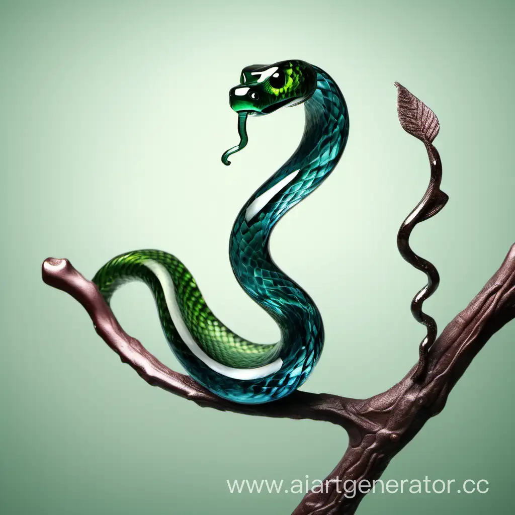 Glass-Perched-Snake-Serpentine-Elegance-on-a-Branch