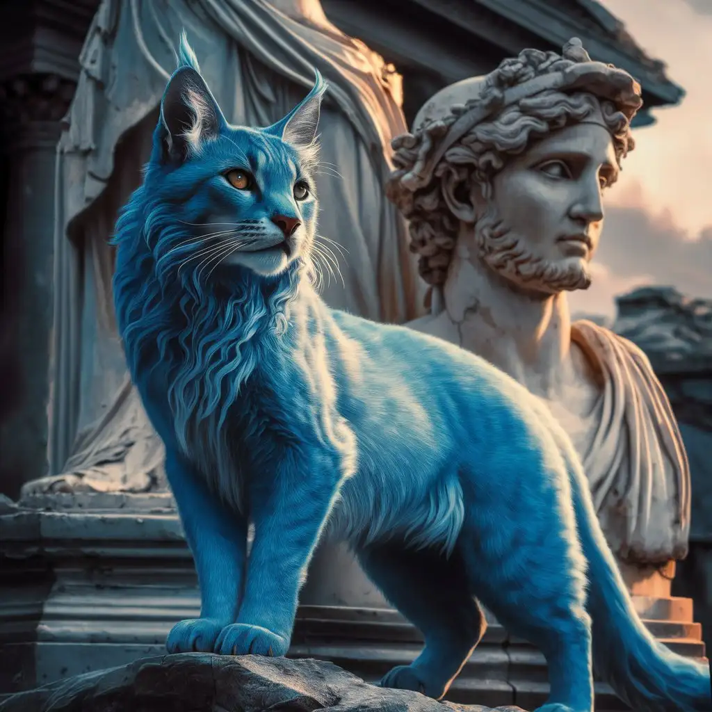 majestic blue feline, greek statue
