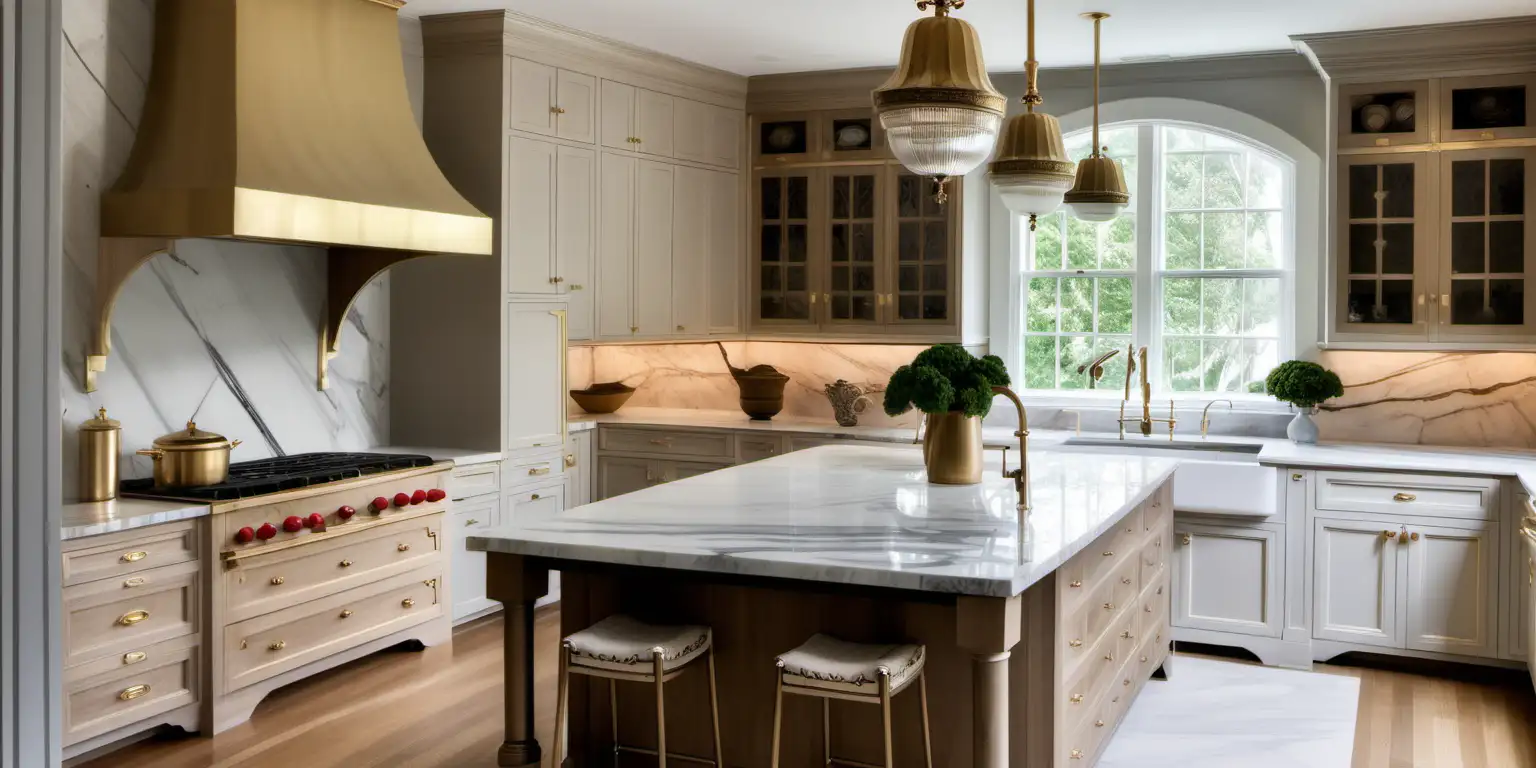Elegant European Kitchen with Antique Touches and Taupe Cabinets