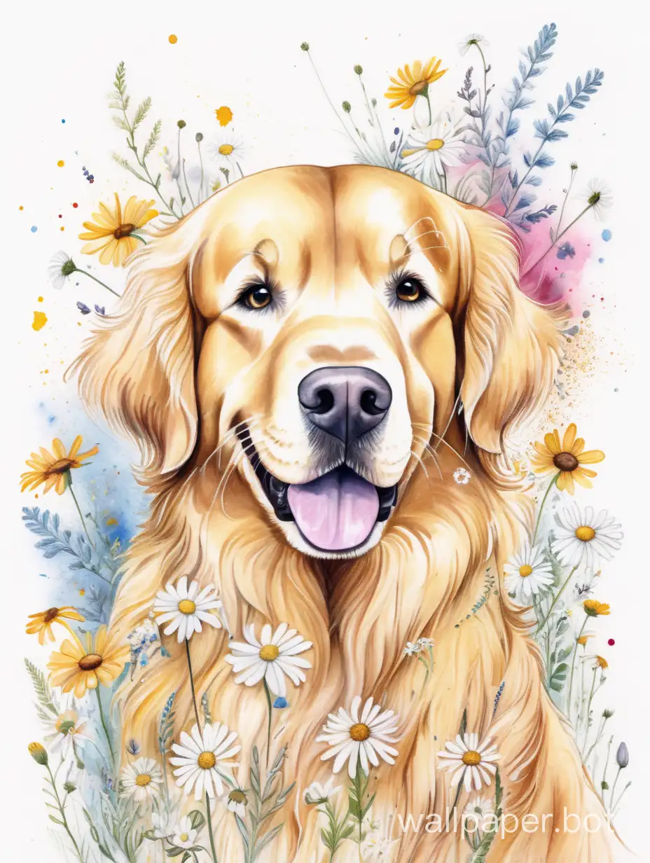 Golden-Retriever-Surrounded-by-Explosive-HyperColorful-Watercolor-Doodles-and-White-Wildflowers
