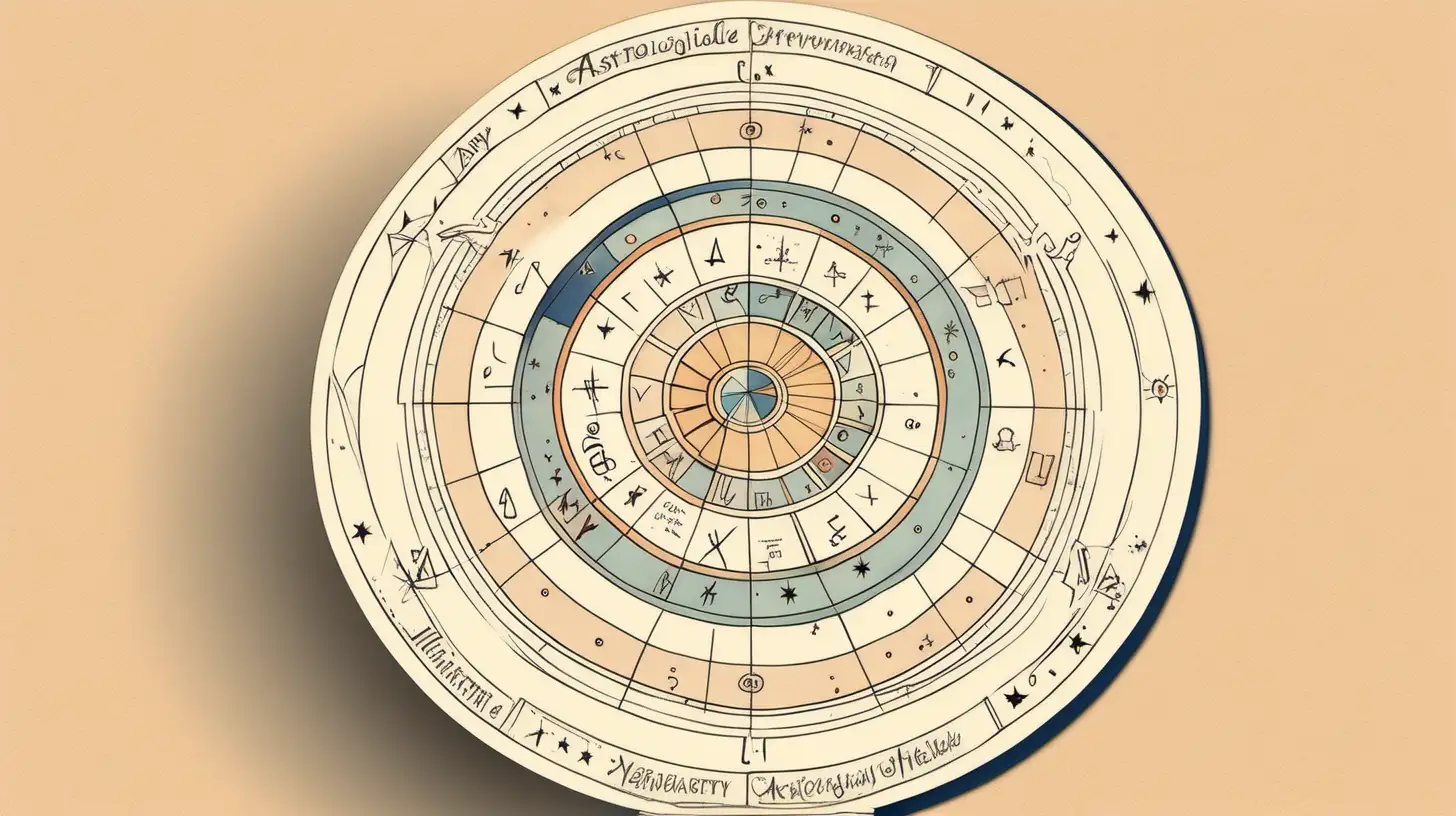 Draw An astrological wheel with a gift box placed on to it. Loose lines. Muted color,  add a label and write on it " astrolojide hediye vermek" 