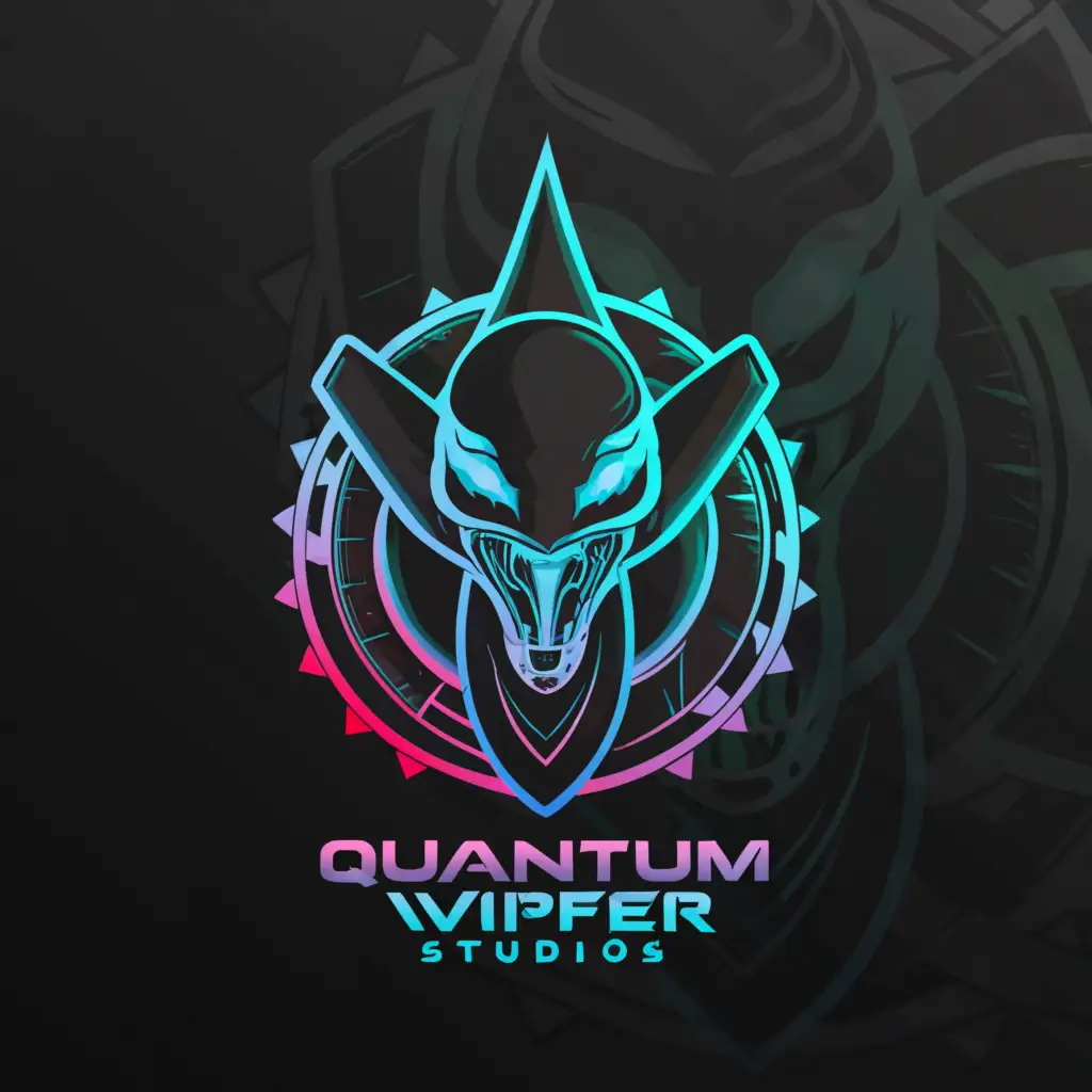 a logo design,with the text "Quantum Viper Studios", main symbol:mechanical snake head with fangs showing,complex,be used in Technology industry,clear background
