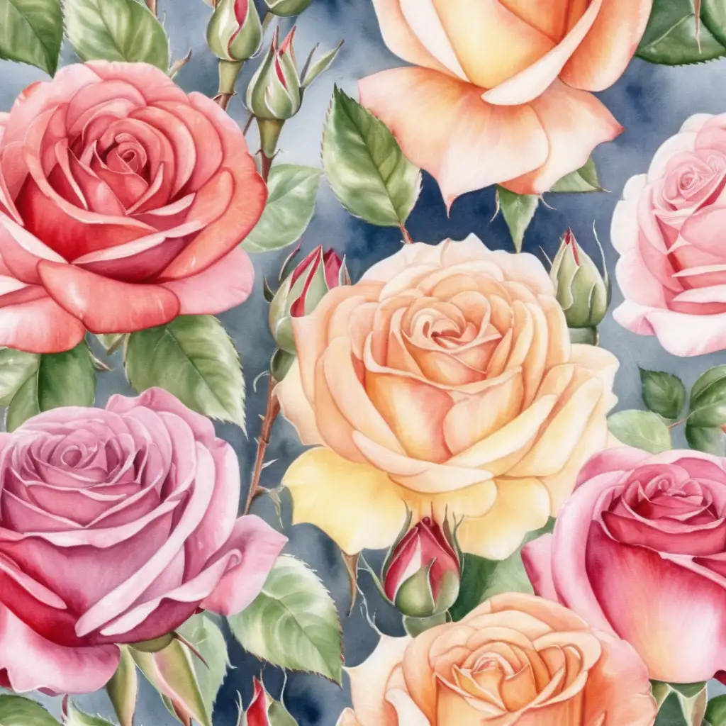 Vibrant Watercolor Painting of 60 Roses in a Serene Water Setting