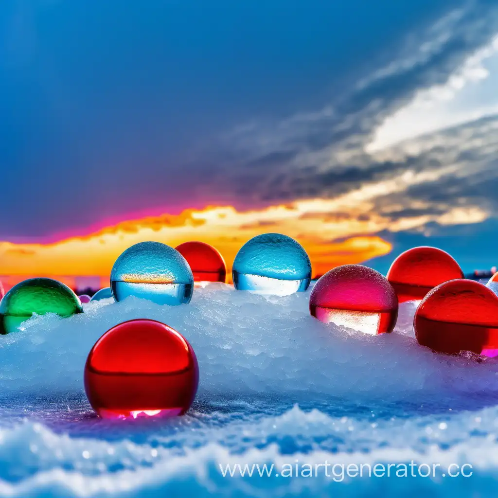 лед в цветных шариках на фоне неба