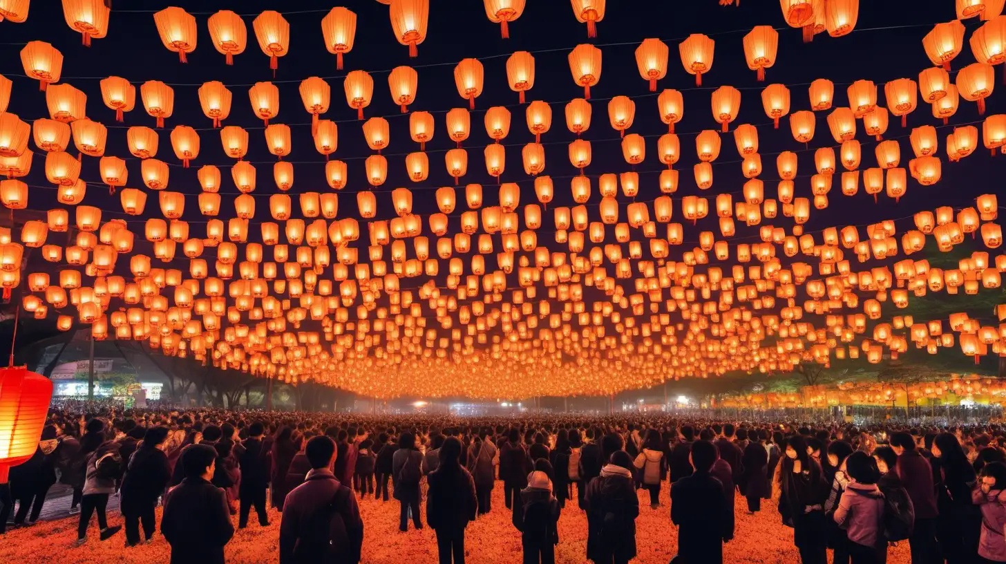 "Generate a visual representation of the Lantern Festival in Taiwan, where thousands of illuminated lanterns fill the night sky."