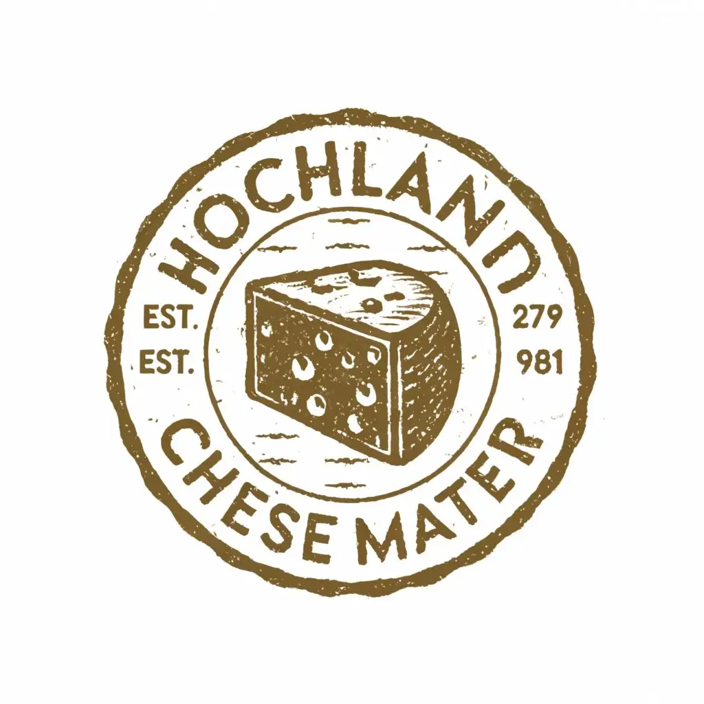 a logo design,with the text "Hochland CheeseMaster", main symbol:Stamp imprint, inscription "1-15-100" in yellow,complex,be used in Legal industry,clear background