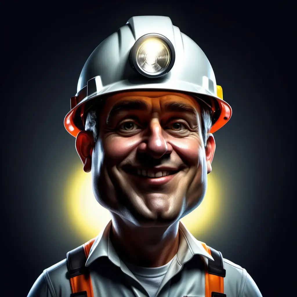 Cartoon Miner Portrait with White Helmet and Lamp