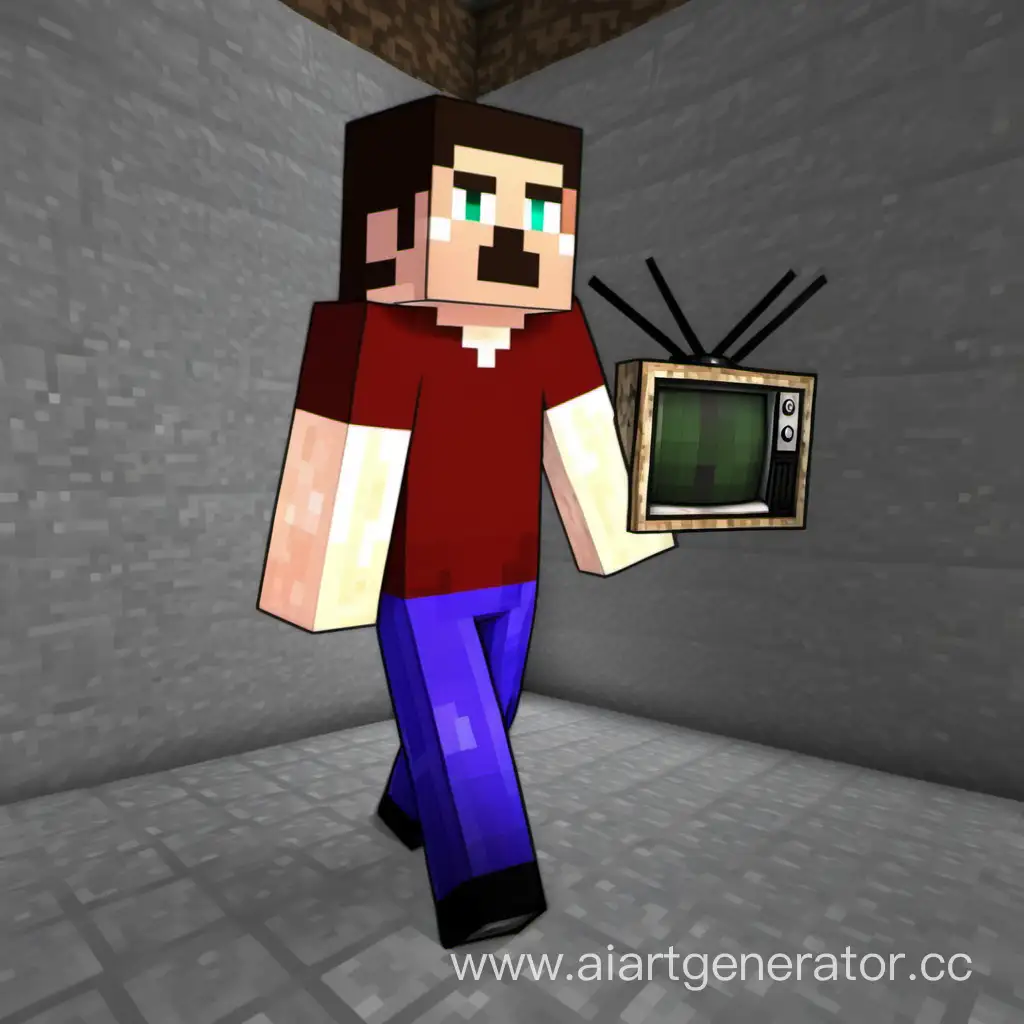 Minecraft-Player-with-Old-TV-Head-Transformation