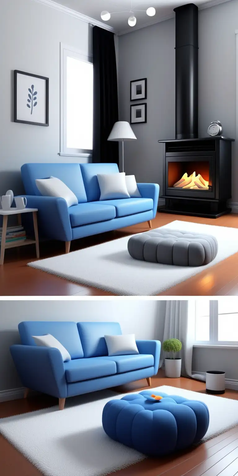 Cozy Childrens Book Illustration of a Blue Sofa Living Room