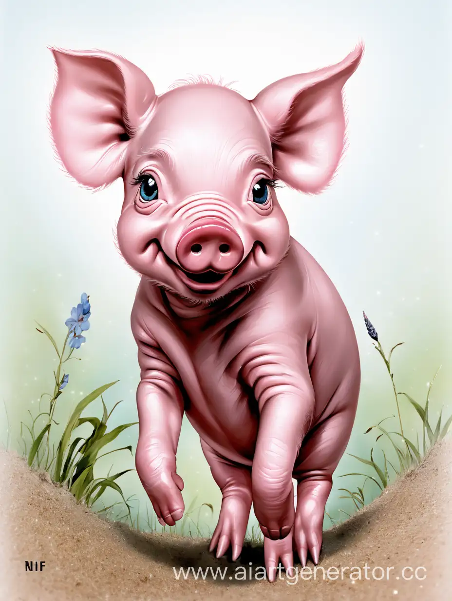 Adorable-Piglet-NifNif-Playing-in-a-Whimsical-Meadow