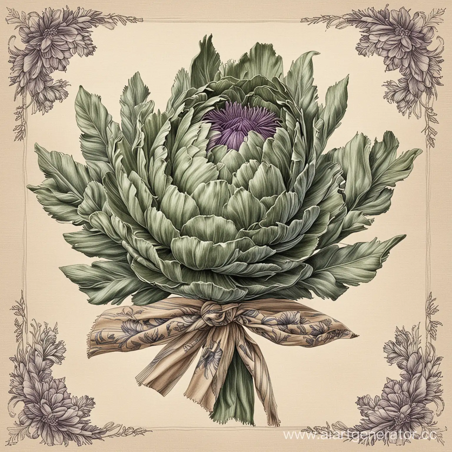 Artistic-Scarf-Design-with-Artichokes-and-Flowers