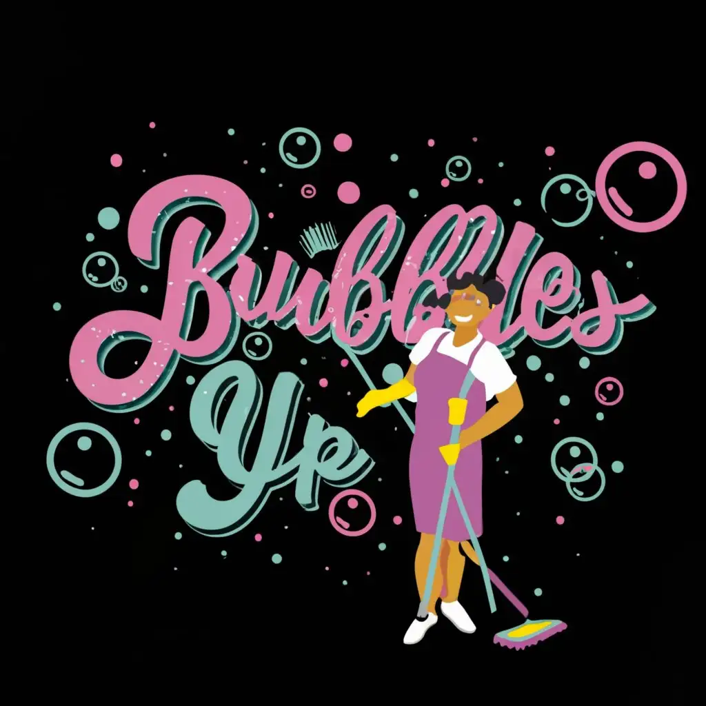 LOGO-Design-For-Bubbles-Up-Cleaning-Services-Vibrant-Floating-Bubbles-and-Mop-Emblem