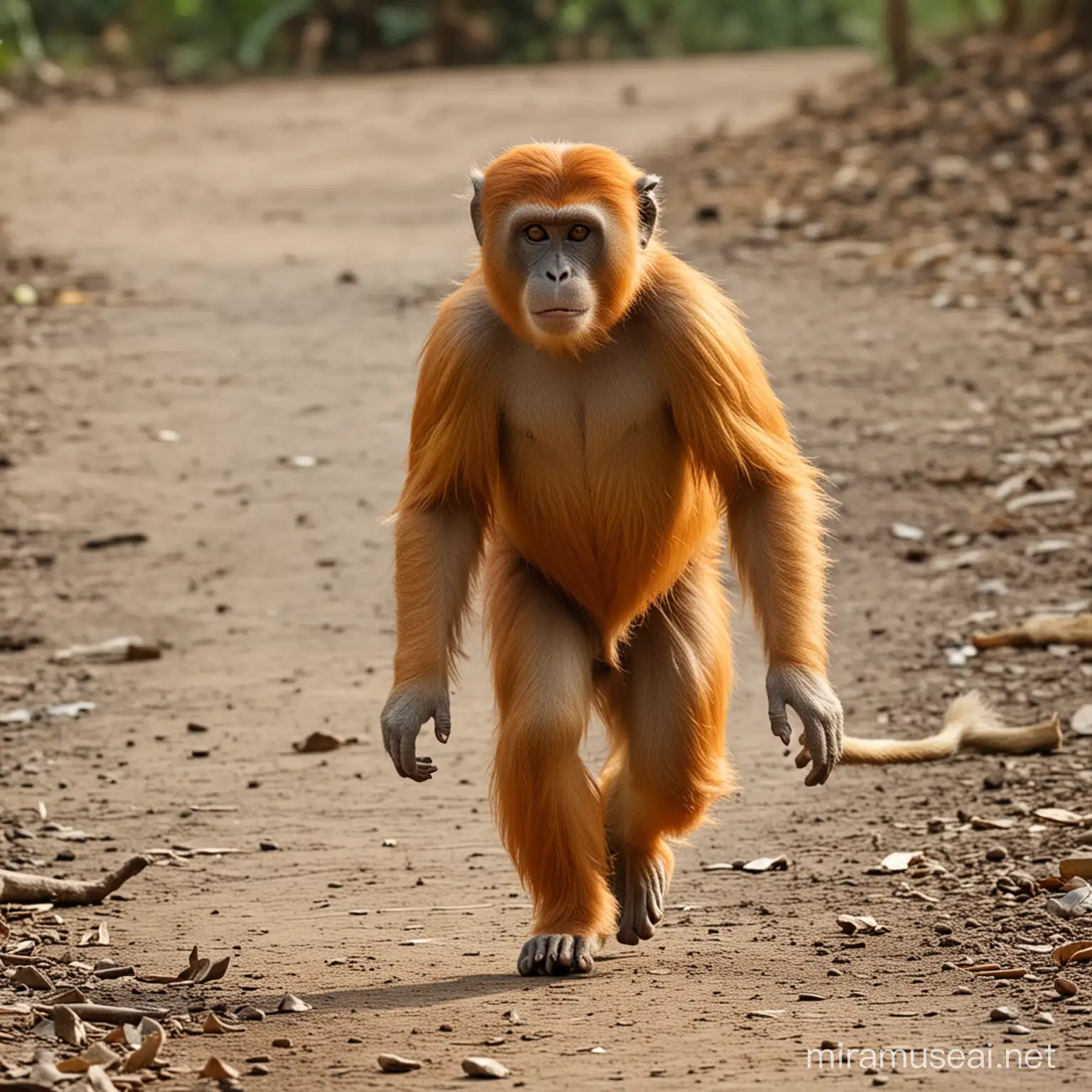 orang uthan monkey running away on 4 feet
