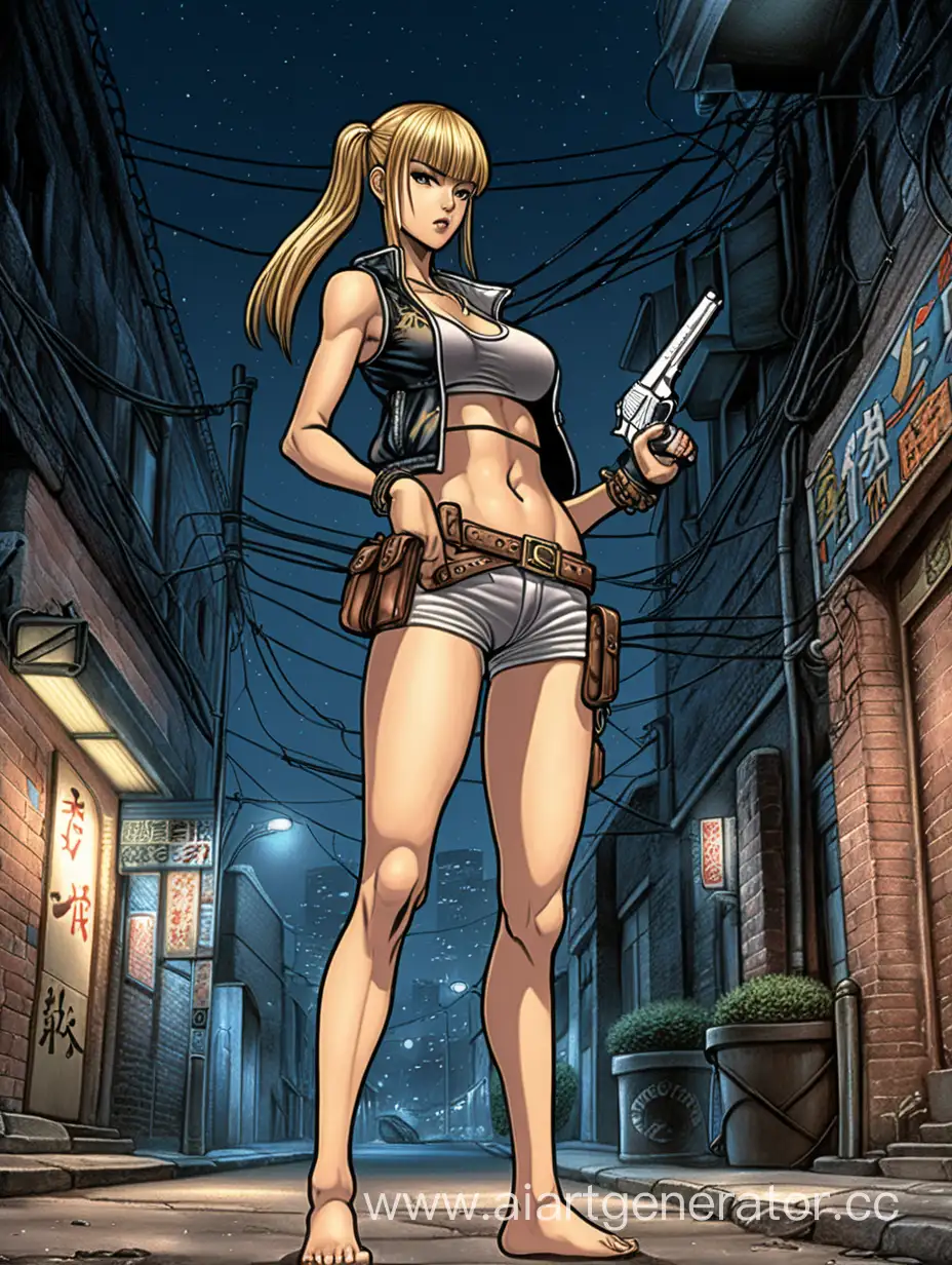 Urban-Night-Warrior-Mangastyle-Female-Street-Fighter-with-Tonfa-and-Handgun