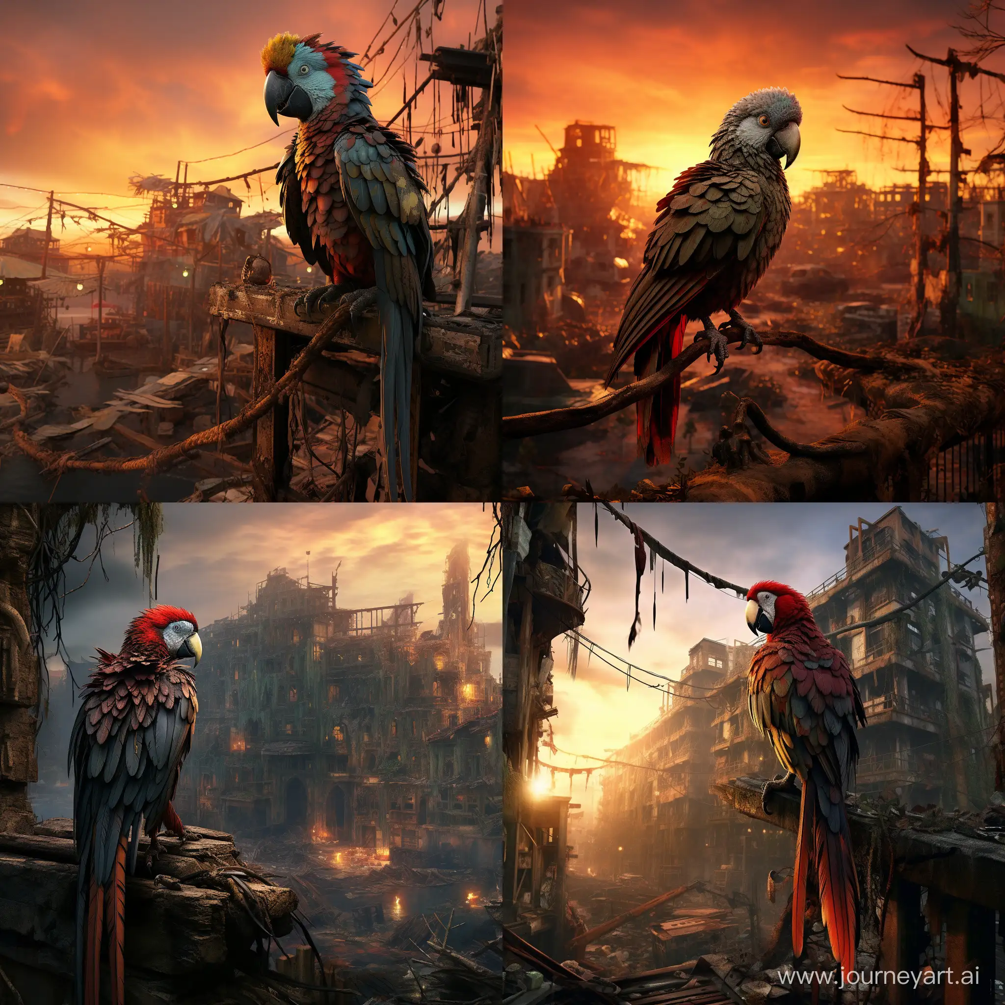 Lonely-Parrot-Dancing-Lombada-in-PostApocalyptic-City-at-Dawn