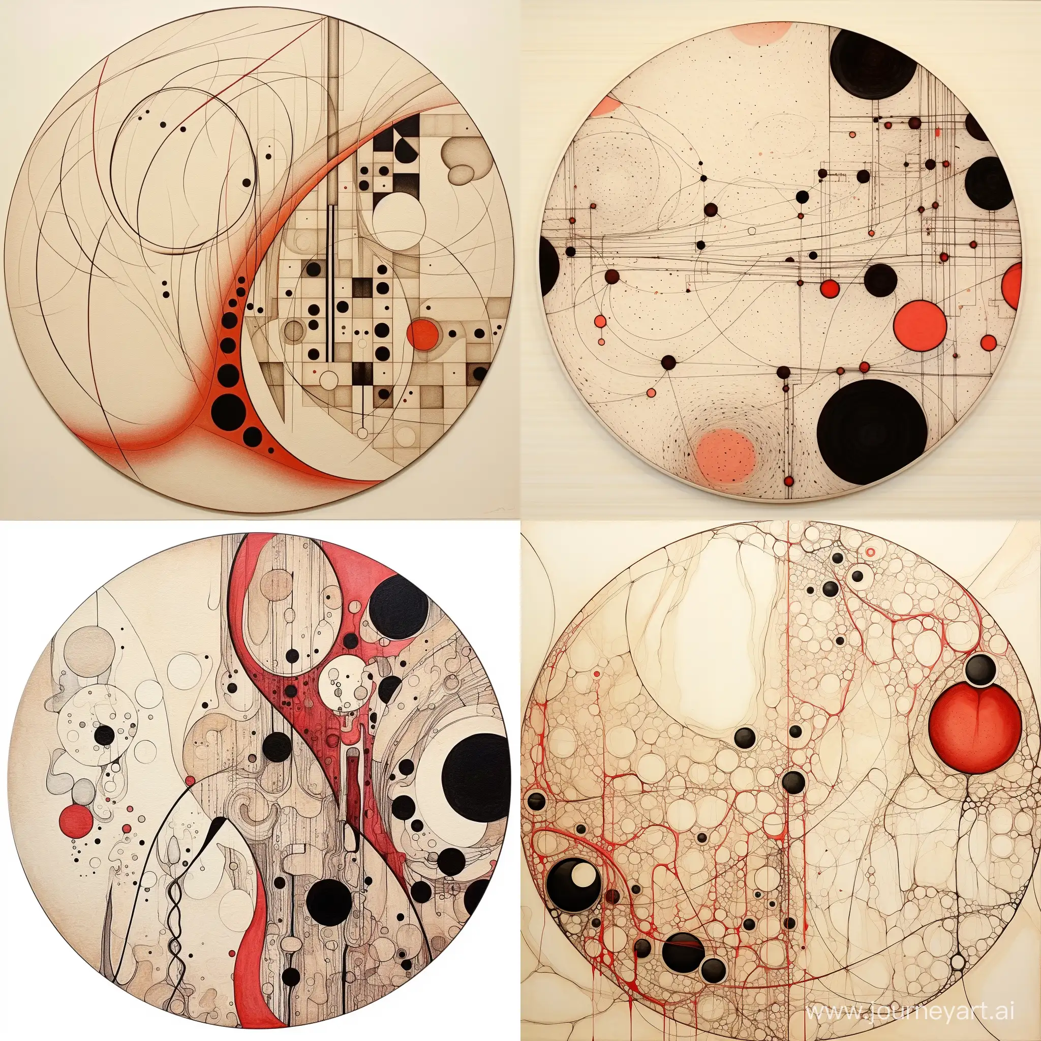 Meticulously-Detailed-Circular-Abstract-Painting-in-Beige-and-Light-Red-Tones