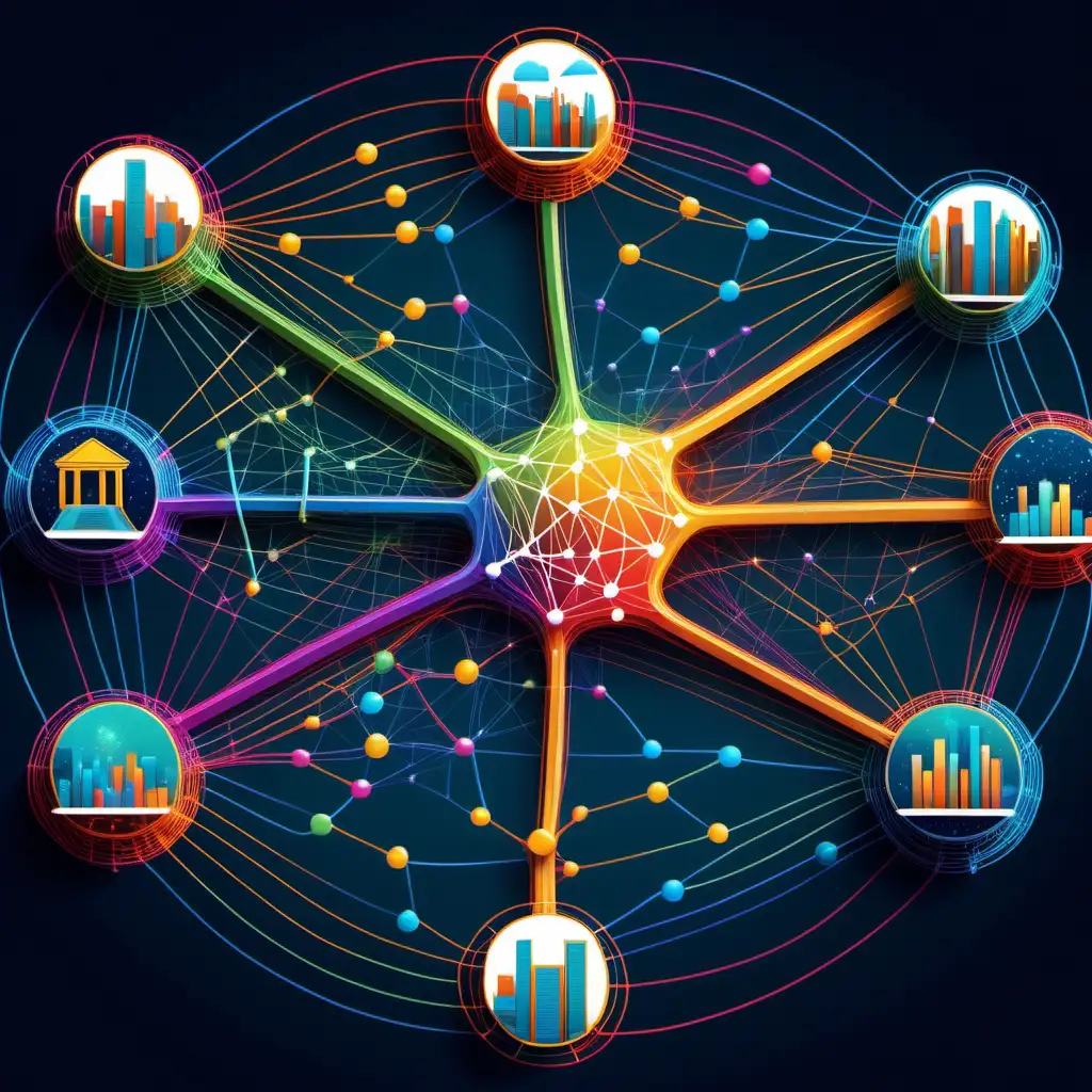 Imagine an intricate network of interconnected lines and nodes, pulsating with vibrant and colorful energy, symbolizing the dynamic interplay between education, policymaking, business, and technology. Each element within this network plays a crucial role in shaping the landscape of innovation and ethical decision-making in the digital age.