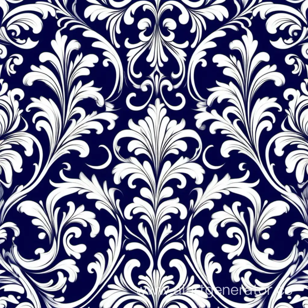 Elegant-Baroque-Floral-Pattern-in-White-and-Dark-Blue-Vector-Illustration