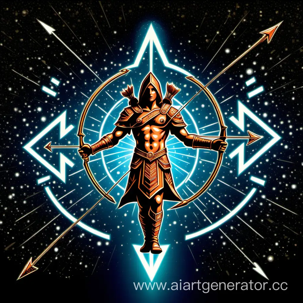 Sagittarius-Archer-Piercing-Cosmic-Realms-with-QR-Code-Arrowhead