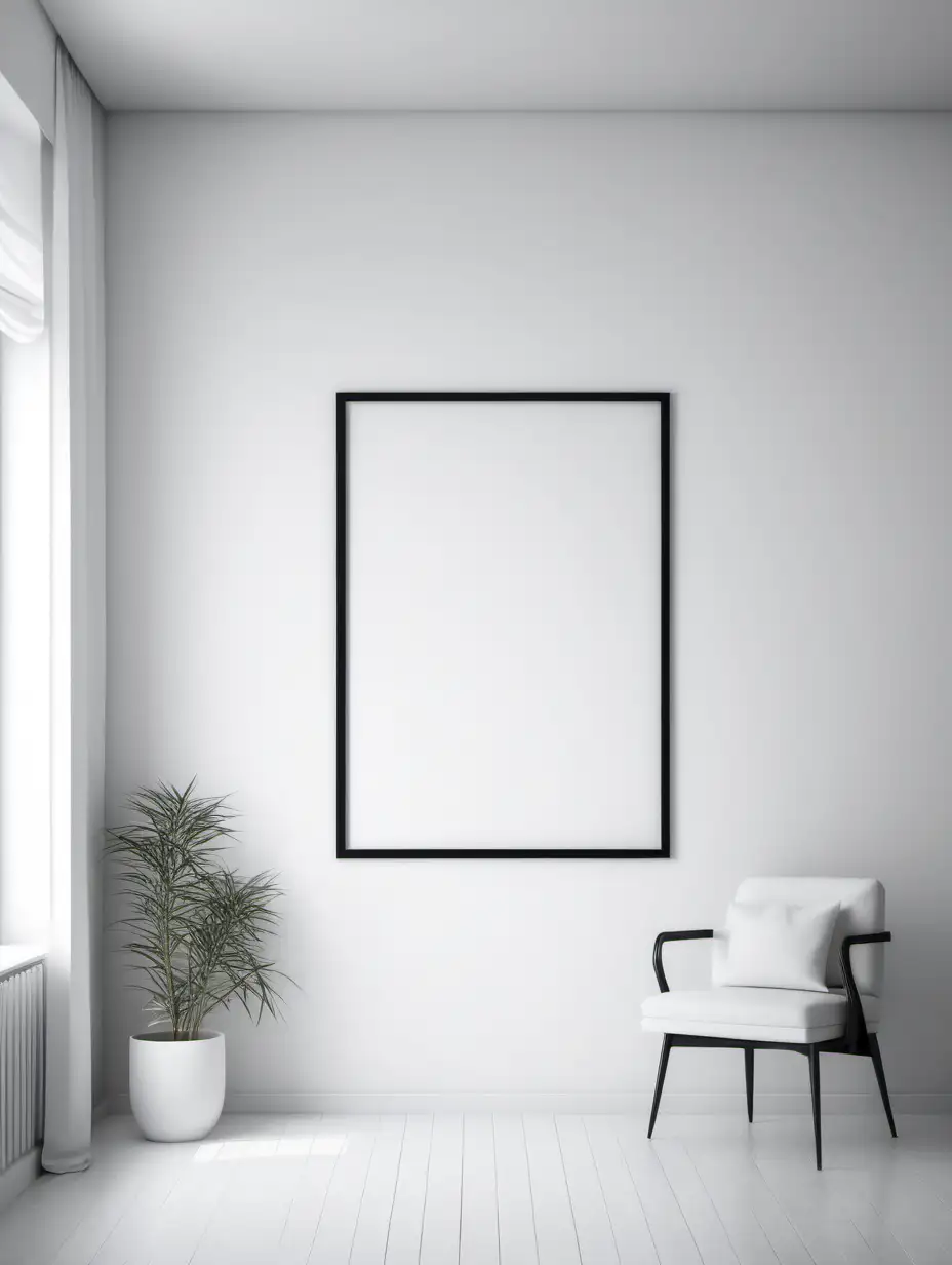 Minimalistic room with picture frame on wall