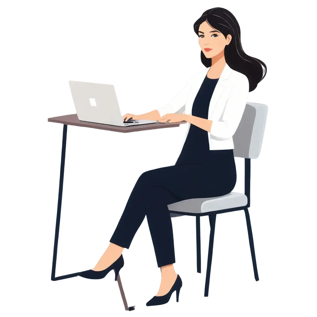 Happy-Business-Woman-Working-on-Laptop-PNG-Image